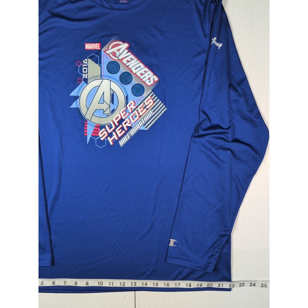 Champion RunDisney Marvel Avengers Mens L Blue Long Sleeve Shirt 2016 Double Dry - Picture 7 of 11